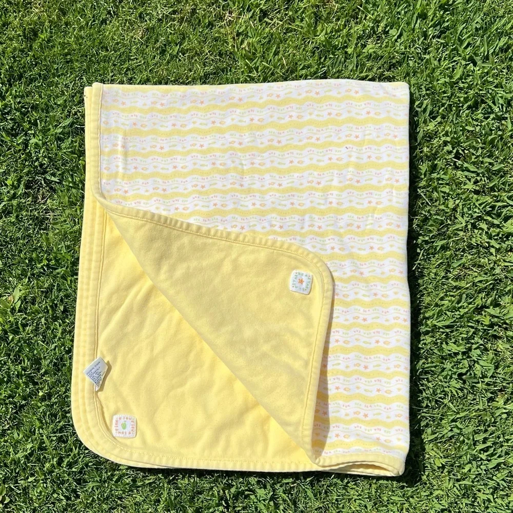 Vintage Gymboree Fish Sea Star Reversible Baby Blanket 90s  Yellow White GUC